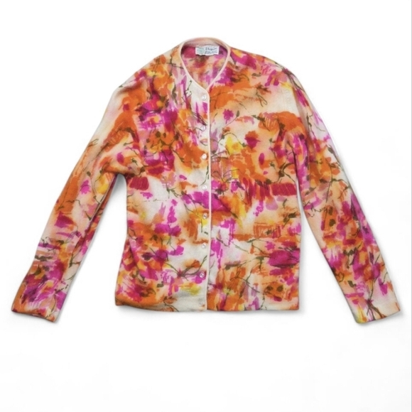 Vintage Premier Angora & Lambswool Floral Cardigan 1950s–1960s – Soft Fuzzy Knit - Picture 2 of 10